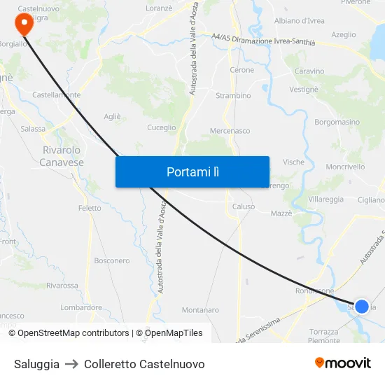 Saluggia to Colleretto Castelnuovo map