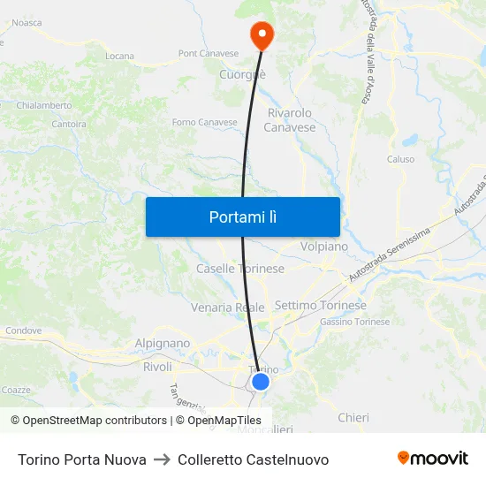Torino Porta Nuova to Colleretto Castelnuovo map
