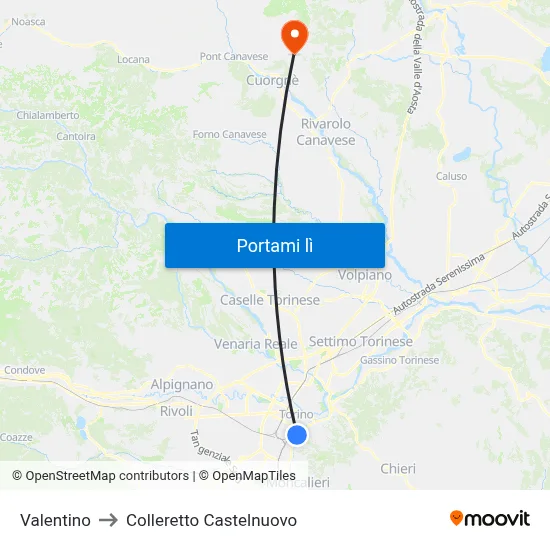 Valentino to Colleretto Castelnuovo map