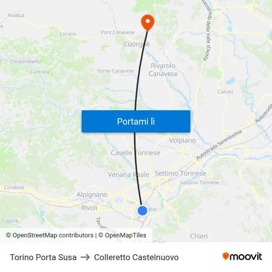 Torino Porta Susa to Colleretto Castelnuovo map