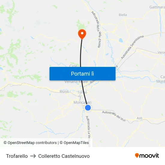 Trofarello to Colleretto Castelnuovo map