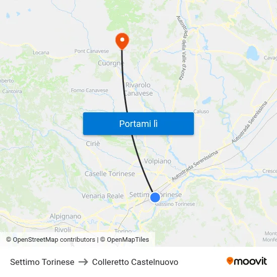 Settimo Torinese to Colleretto Castelnuovo map