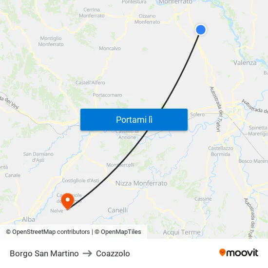 Borgo San Martino to Coazzolo map
