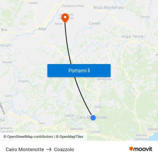 Cairo Montenotte to Coazzolo map