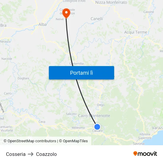 Cosseria to Coazzolo map