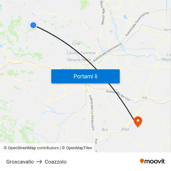 Groscavallo to Coazzolo map