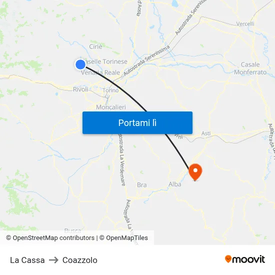 La Cassa to Coazzolo map