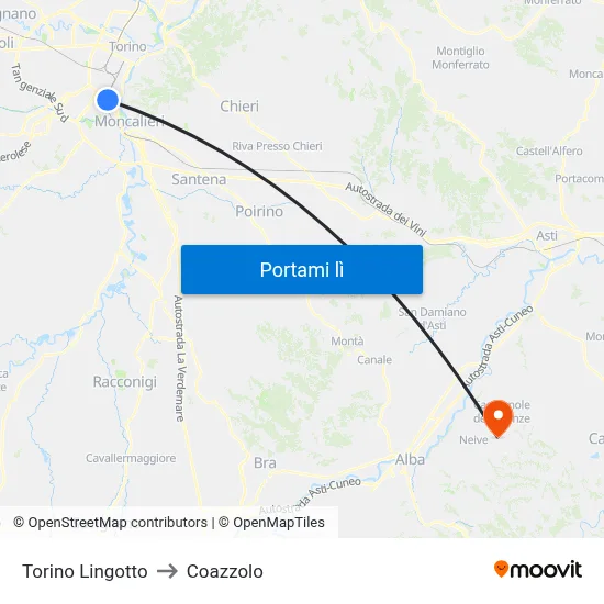 Torino Lingotto to Coazzolo map