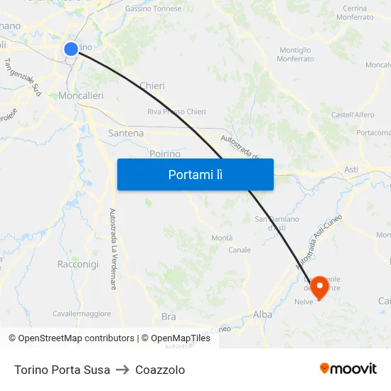 Torino Porta Susa to Coazzolo map