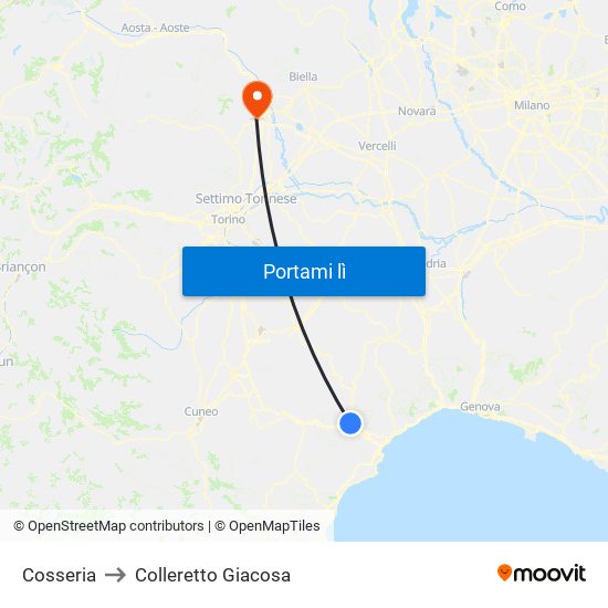 Cosseria to Colleretto Giacosa map