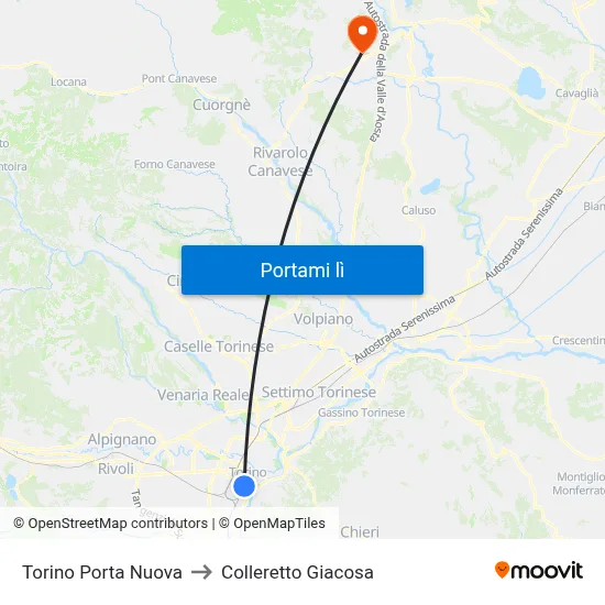 Torino Porta Nuova to Colleretto Giacosa map