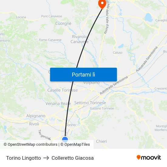 Torino Lingotto to Colleretto Giacosa map