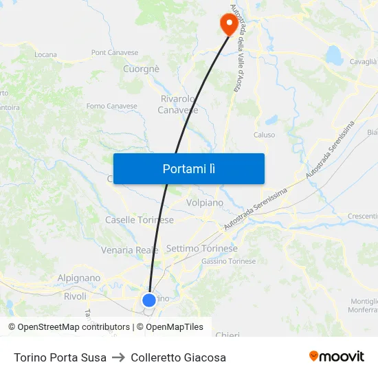 Torino Porta Susa to Colleretto Giacosa map