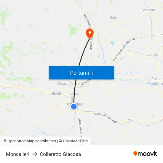 Moncalieri to Colleretto Giacosa map