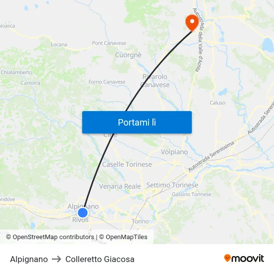 Alpignano to Colleretto Giacosa map