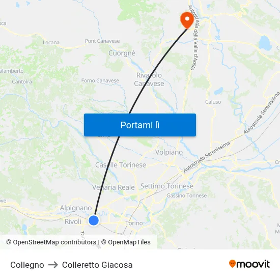 Collegno to Colleretto Giacosa map
