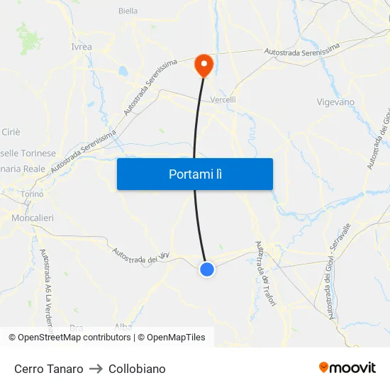 Cerro Tanaro to Collobiano map