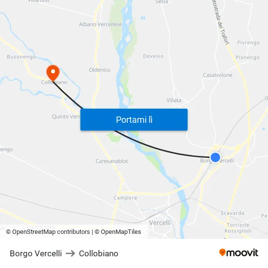 Borgo Vercelli to Collobiano map