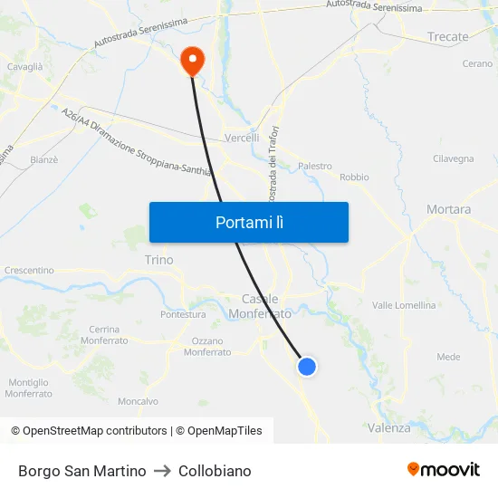Borgo San Martino to Collobiano map
