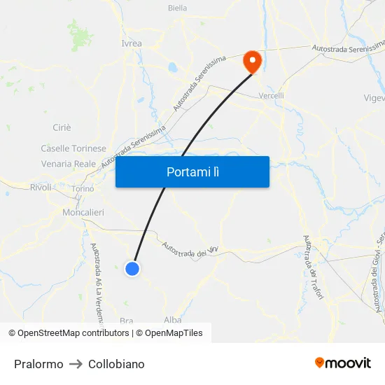 Pralormo to Collobiano map