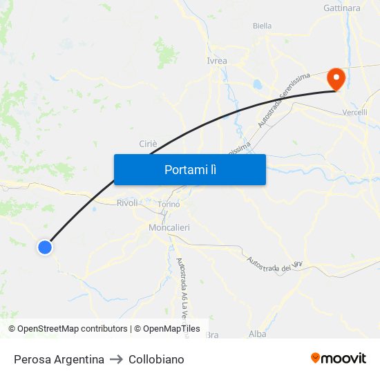 Perosa Argentina to Collobiano map