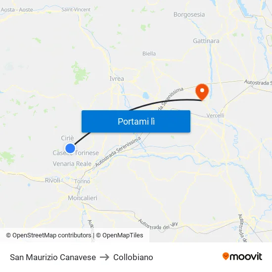 San Maurizio Canavese to Collobiano map