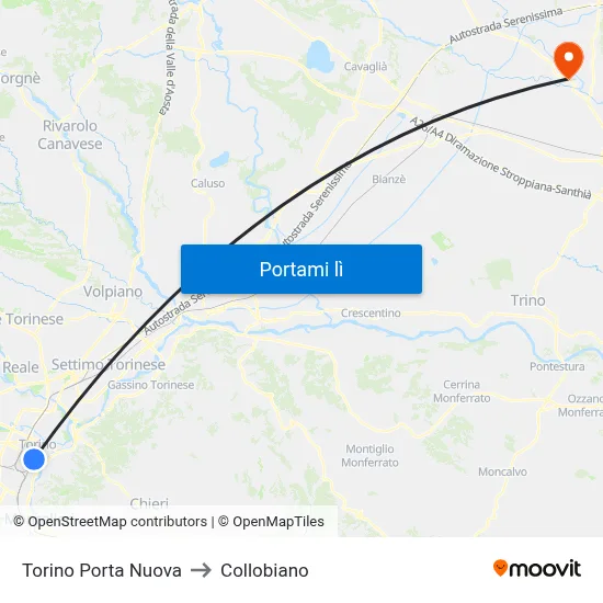 Torino Porta Nuova to Collobiano map