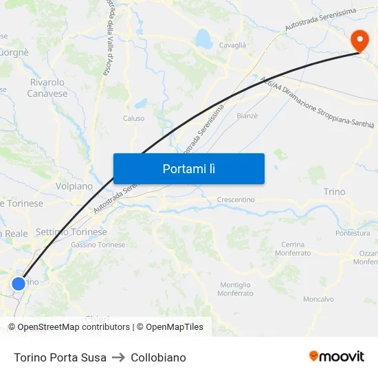 Torino Porta Susa to Collobiano map