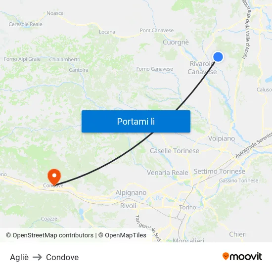 Agliè to Condove map