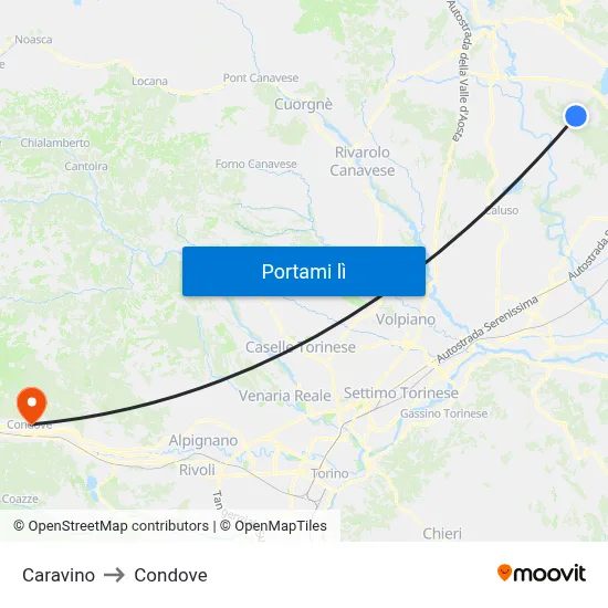 Caravino to Condove map