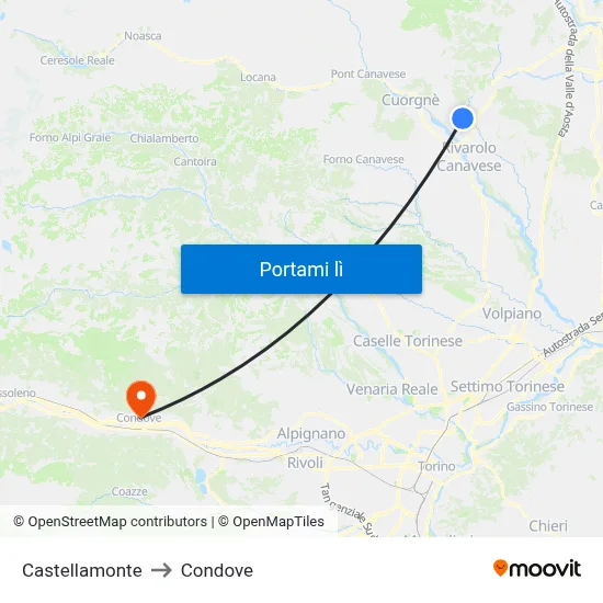 Castellamonte to Condove map