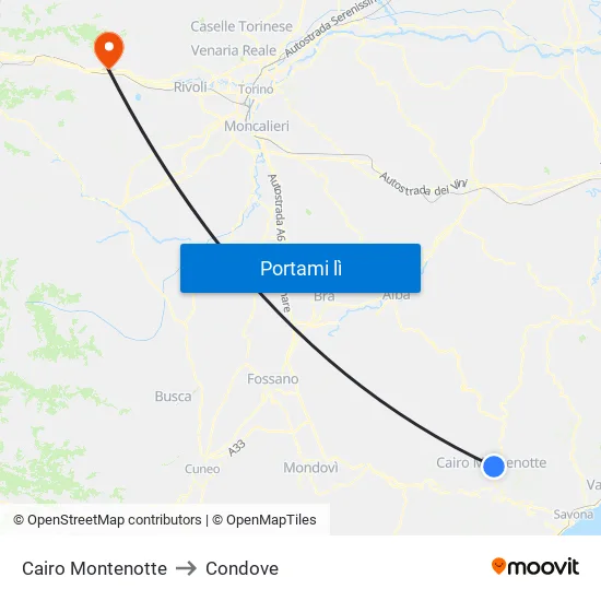 Cairo Montenotte to Condove map