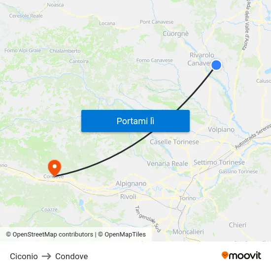 Ciconio to Condove map