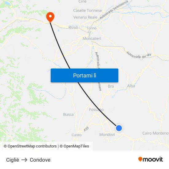 Cigliè to Condove map