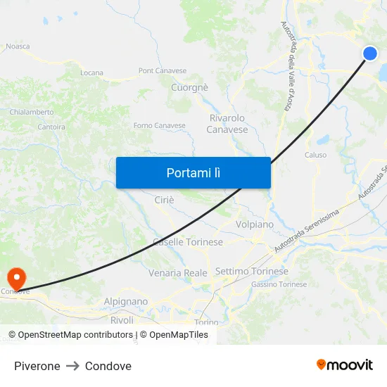 Piverone to Condove map