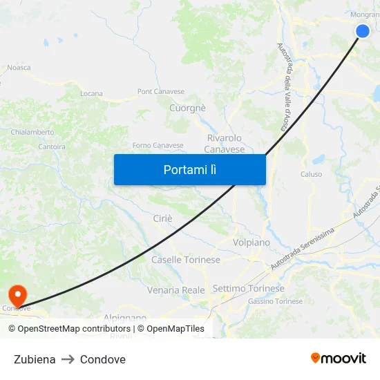 Zubiena to Condove map