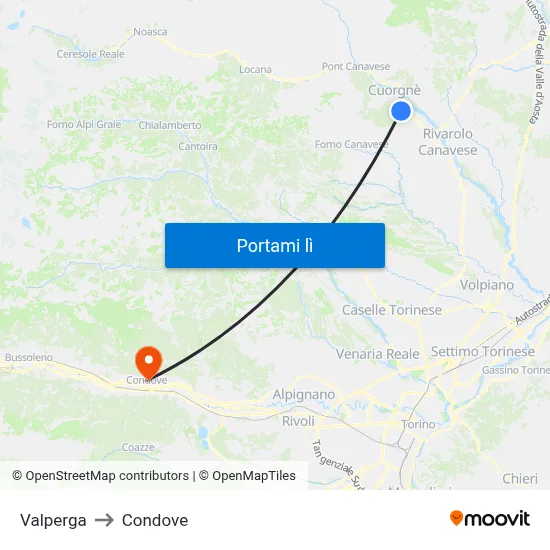 Valperga to Condove map
