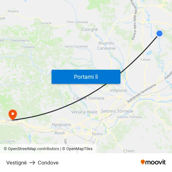 Vestignè to Condove map