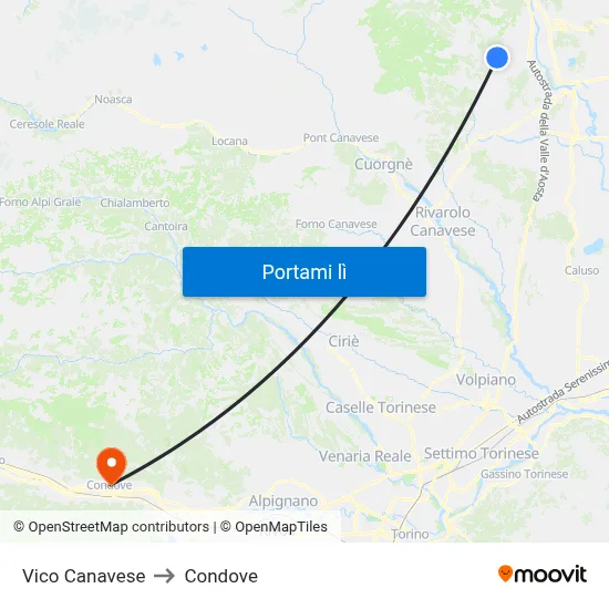 Vico Canavese to Condove map