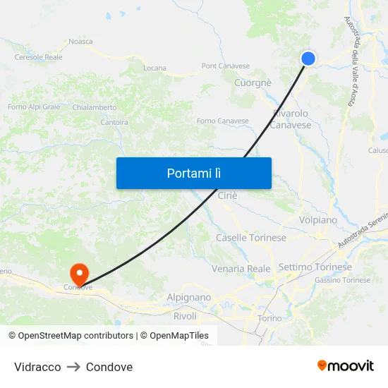 Vidracco to Condove map