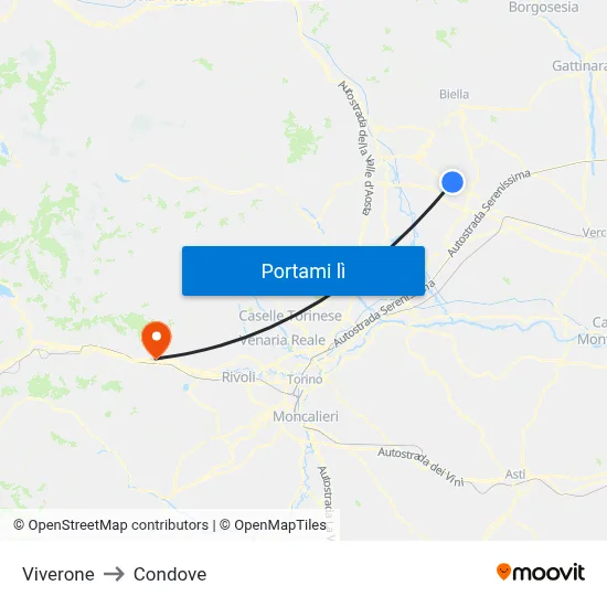Viverone to Condove map