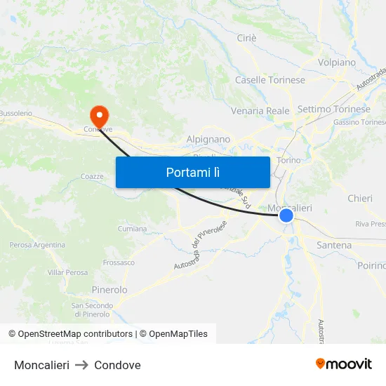 Moncalieri to Condove map