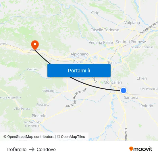 Trofarello to Condove map