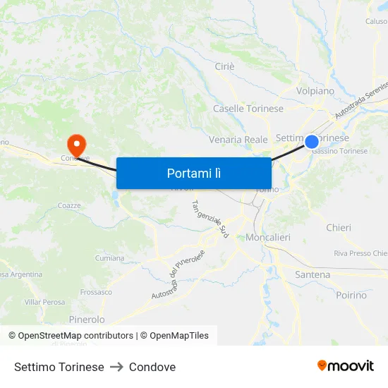 Settimo Torinese to Condove map