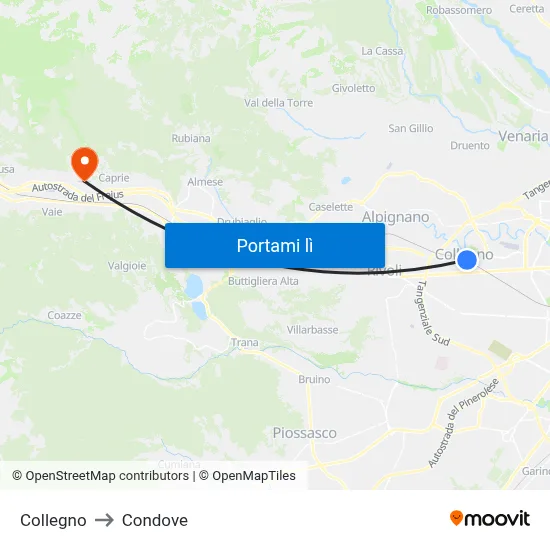 Collegno to Condove map