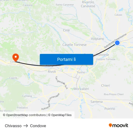 Chivasso to Condove map