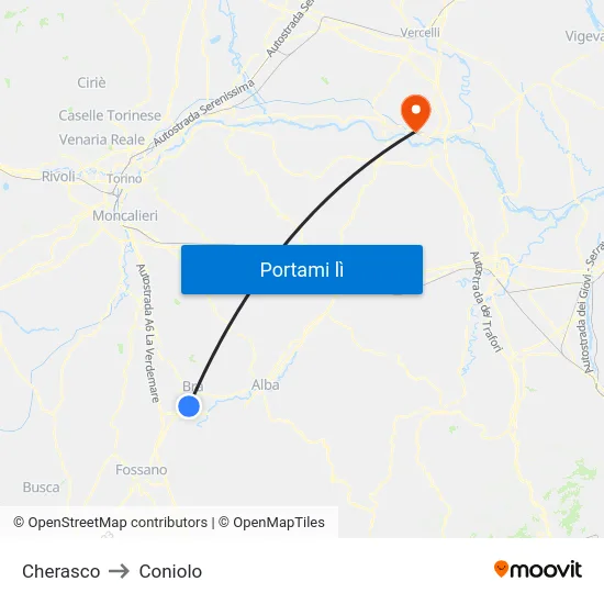 Cherasco to Coniolo map