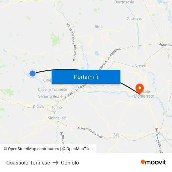 Coassolo Torinese to Coniolo map