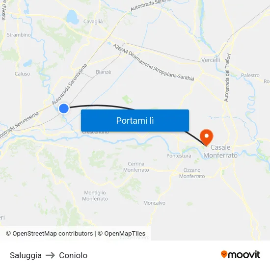 Saluggia to Coniolo map