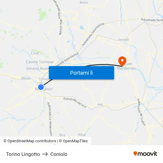 Torino Lingotto to Coniolo map